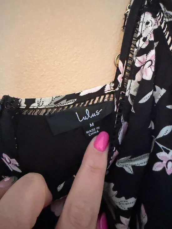Lulu's Black Midi Slip Dress with Pink Floral Print - Picture 3 of 3